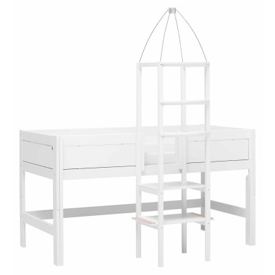 Lifetime Minihochbett mittige Leiter + Turm / Rollboden Weiss Lackiert